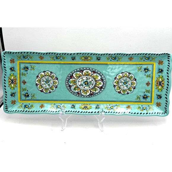 La Cadeaux Madrid Turquoise Colorful Melamine Rectangle Serving Tray 14 x 6 - Picture 1 of 5